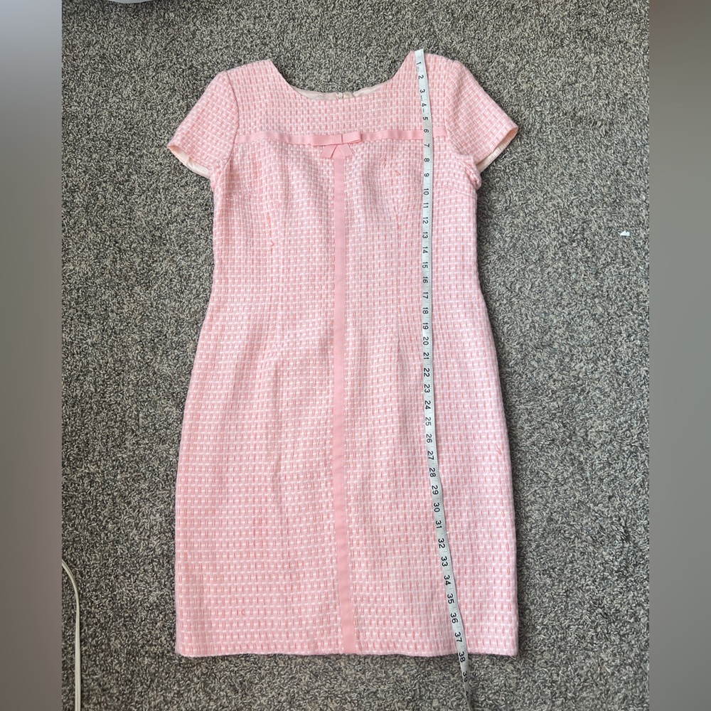 Vintage White & Pink Sheath Midi Dress plaid Tweed Cap Sleeves Size Large - Picture 12 of 13